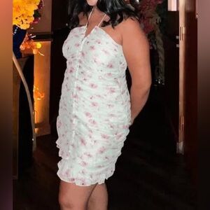 Lulu's Floral Light Green Halter Short Dress